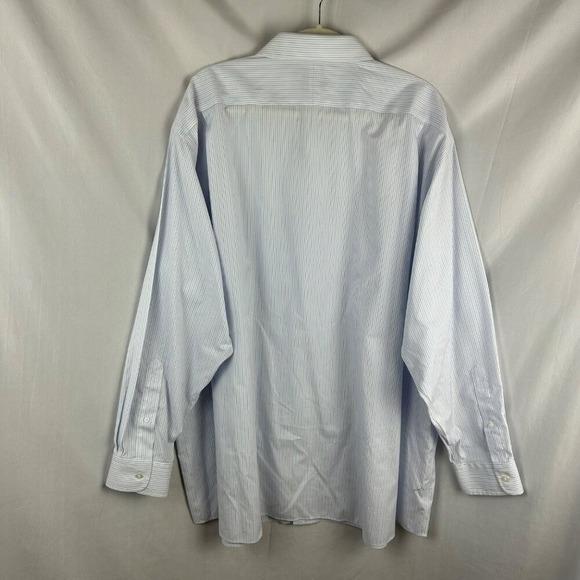 Jos A Bank Traveler Dress Shirt Men 19 36 White Blue Stripe Long Sleeves Career - Picture 5 of 6